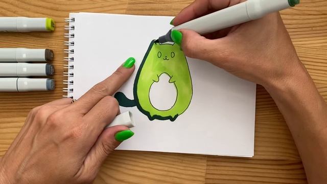Рисунок скетч маркерами "Аво-кот" для скетчбука | Срисовка картинки для начинающих