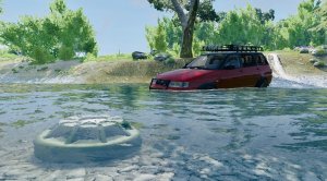 Машины переезжают через реку-BeamNG drive