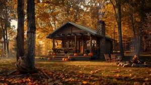 Autumn Ambience 🍂ㅣCrunching Leaves, Birdsong & CampfireㅣCabin Ambience