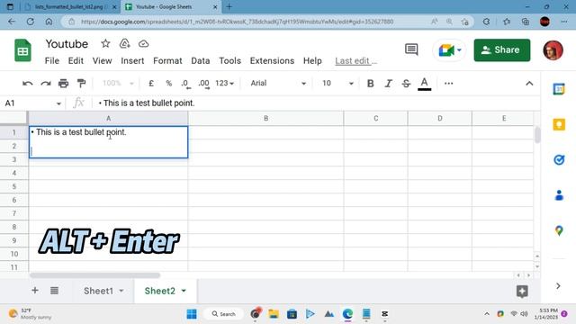 How to Insert Bullet Points in Google Sheets