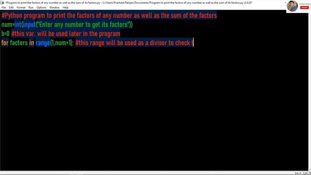 1.Python Program to print the factors of any number as well as the sum of its factors смотреть онлайн