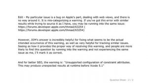 iOS : Xcode Storyboard Warning not providing context: Unsupported Configuration of constraint attri