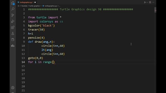 python turtle graphics tutorial || #design98  || Python graphics