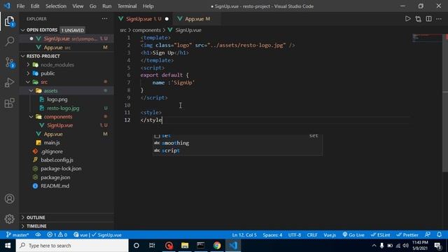 Vue js project #4 Sign-up Component - Restaurant Management App