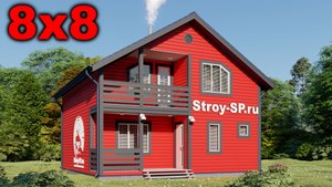 «Питер-3» Дом 8х8 скандинавский двухэтажный каркасный дом с террасой и балконом для ПМЖ ЛЮКС 8 на 8