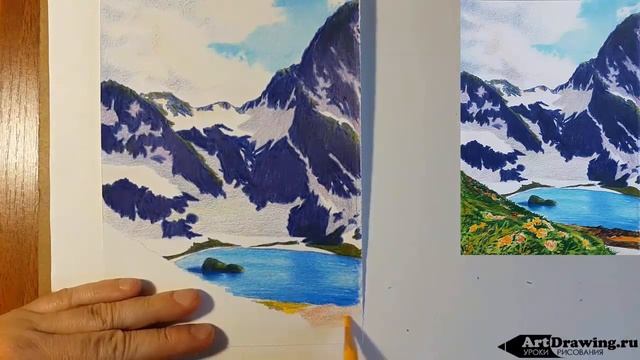 пейзаж цветными карандашами ускоренное видео смотреть онлайн