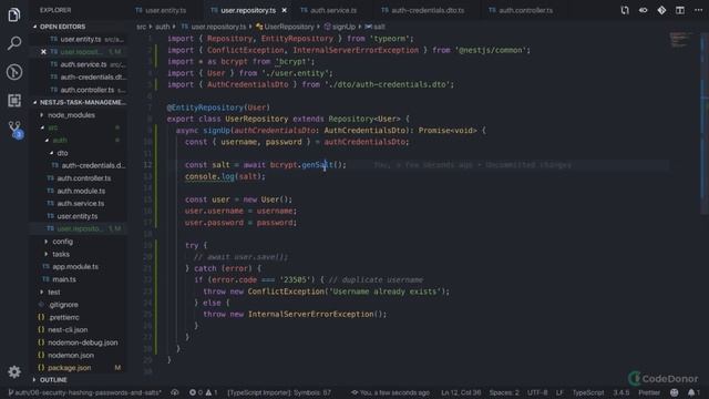Lecture 47. Security Hashing Passwords & Using Salt | Modern TypeScript | JS | Master NestJS (2021)
