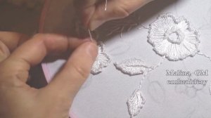 Hand Embroidery: White silk flowers Dimensional stitches / Бразильская белая Вышивка
