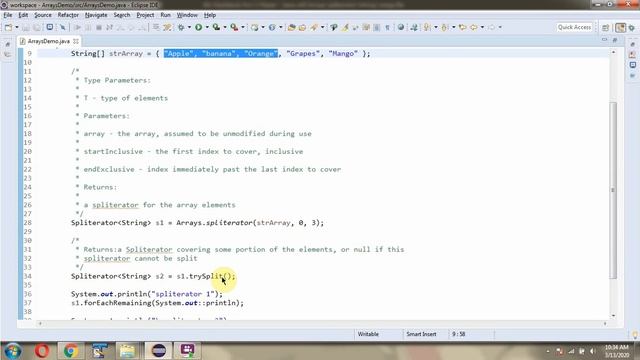 How to use spliterator(T[] array, int startInclusive, int endExclusive) method of Arrays Class?