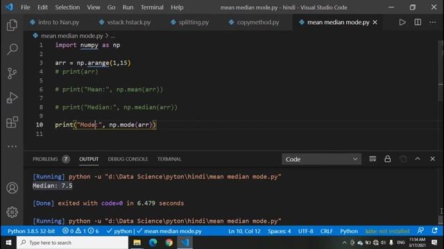 mean median mode in numpy array | numpy tutorial in hindi | data science tutorial in hindi