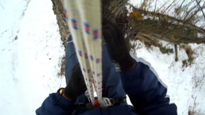 подъём на узлах прусика  с последующим переходом к спуску на узле dog tail способ 2.