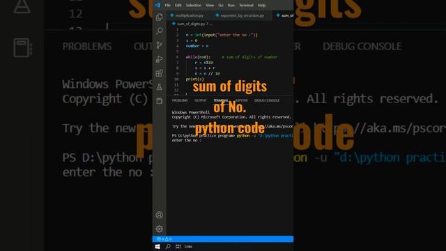 sum of digits of number #python #coding #coder