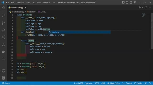 #73 Inner class || Nested class || OPP in python || Python Course For Absolutely Beginners