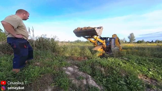 Экскаватор опять у пруда на участке! Готовим наш пруд к расширению. Убираем кучу у пруда на даче