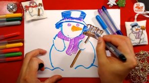 Добрый СНЕГОВИК на Новый год своими руками нарисовать / РыбаКит папа рисует