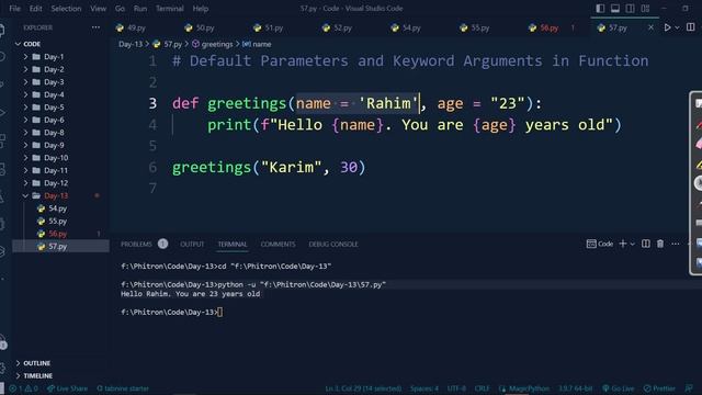 13.4 - Default Parameters and Keyword Arguments in Function | Python Bangla Tutorial