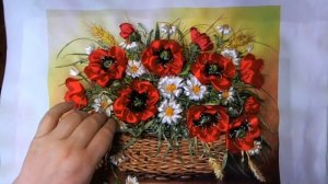 Вышивка лентами. Мастер-класс "Маки в корзине"