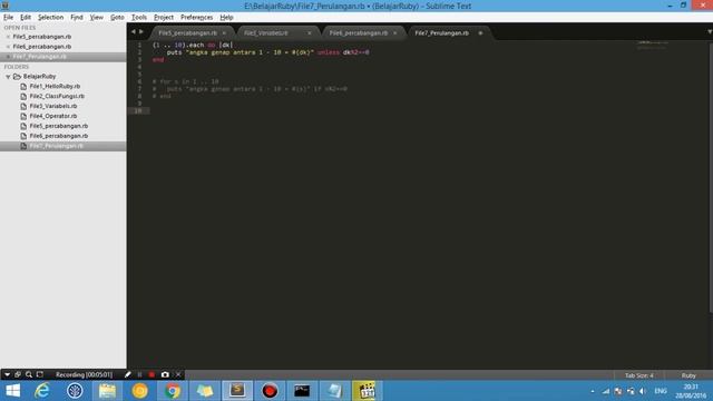 Tutorial Ruby Beginer 8 - Perulangan for, while, Until