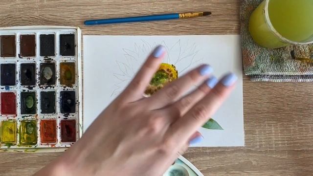 Как нарисовать подсолнух карандашом и акварелью начинающим | Рисунок для детей смотреть онлайн