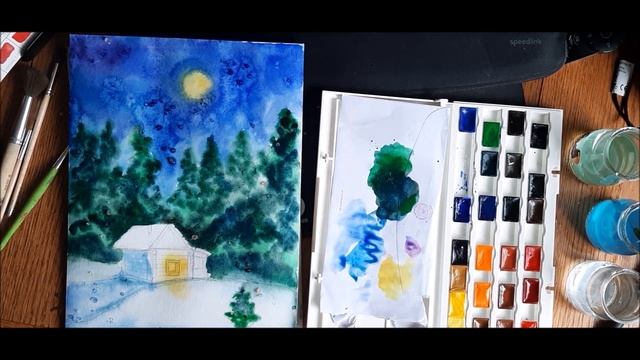 Рисуем домик в зимнем лесу смотреть онлайн