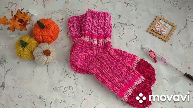 Вязание. Девичьи носки в коллекцию "НОСОЧНАЯ ЭПОПЕЯ". Готовая работа октября. Обзор. Knitted Socks.