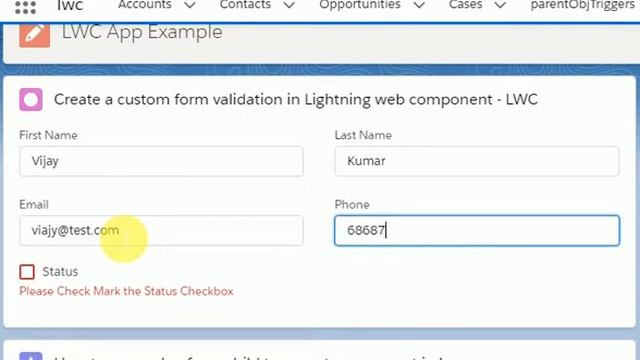 create a custom form validation and display required Error message upon handle input change in LWC