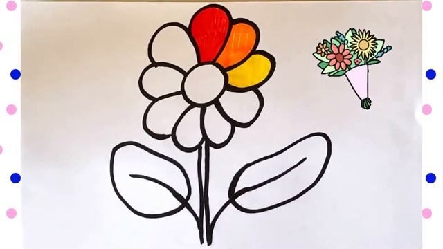 How to draw a beautiful rainbow flower for kids / Как нарисовать красивый радужный цветок для детей