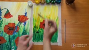 видео по Изо для начинающих. Как легко нарисовать цветущие маки гуашью.