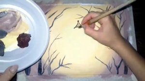 Рисуем осенний сюжет с фонарем гуашью