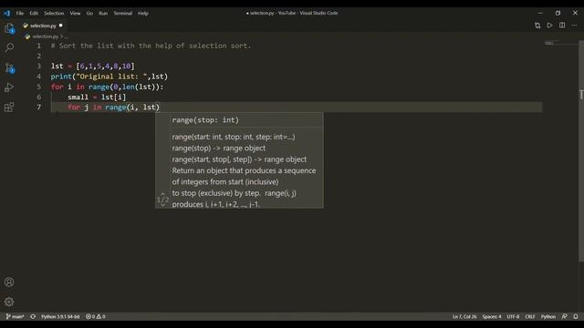 Selection Sort in Python || I Love Coding ||