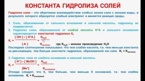 № 76. Неорганическая химия. Тема 9. Гидролиз солей. Часть 5. Константа гидролиза солей