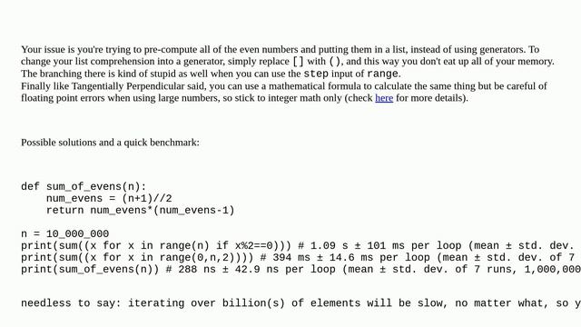 Python's built in sum function taking forever to compute sums of very large range of values in a .. смотреть онлайн
