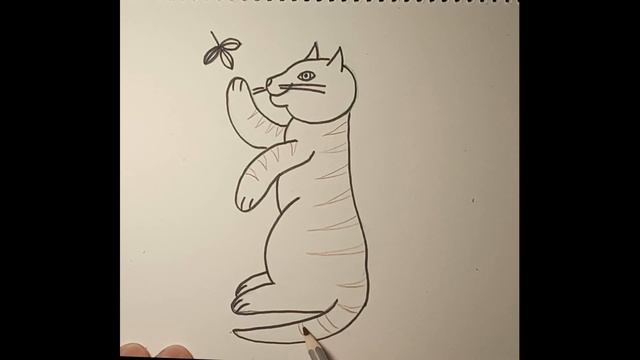 Рисование кошки, играющей листом смотреть онлайн