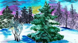 Как нарисовать зимний лес легко. Рисуем зимний пейзаж. Нарисуем елку . Рисуем зимнюю сказку.