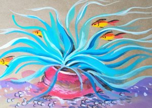 Актиния - простой рисунок гуашью на крафтовой бумаге.