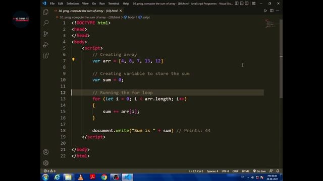 Write a JavaScript program to compute the sum of elements of given array of integers.