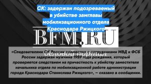 СК: задержан подозреваемый в убийстве замглавы мобилизационного отдела Краснодара Ржицкого