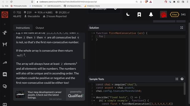 Codewars - Javascript - Find the first non-consecutive number