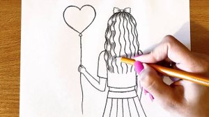 Как Нарисовать Девушку С Воздушным Шариком | Очень Красивый Рисунок Карандашом | Miss Fatima - Art