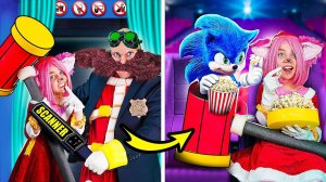 How to Sneak Sonic into The Cinema Past the villain Eggman! Sonic saves Amy Rose in Real Life!