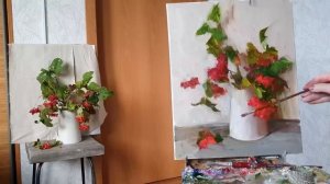 Красные ягоды. Живопись маслом. Видеоурок.