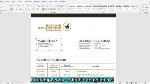 Benin Banque Atlantique banking statement template in Word and PDF format