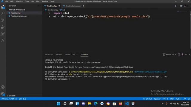 READ EXCEL XLS AND XLSX FILES IN PYTHON VS CODE | READ EXCEL WITH PYTHON | IMPORT EXCEL IN PYTHON