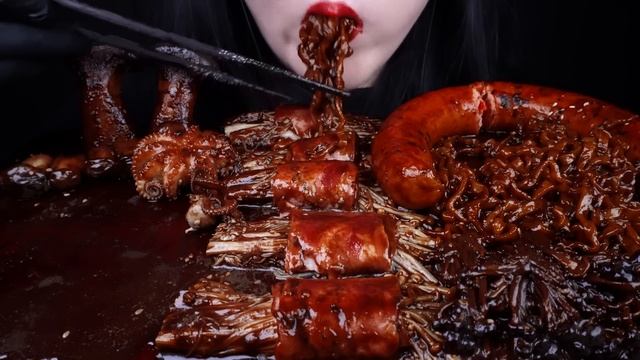 ASMR SPICY SEAFOOD 해물찜 먹방 SPICY ENOKI  MUSHROOM BLACK BEAN NOODLES 팽이버섯 먹방 OCTOPUS버섯 먹방MUKBAN