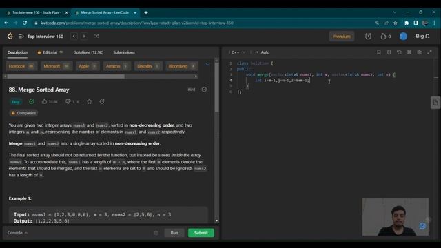 Merge Sorted Array #1 | leetcode Explained and Solved