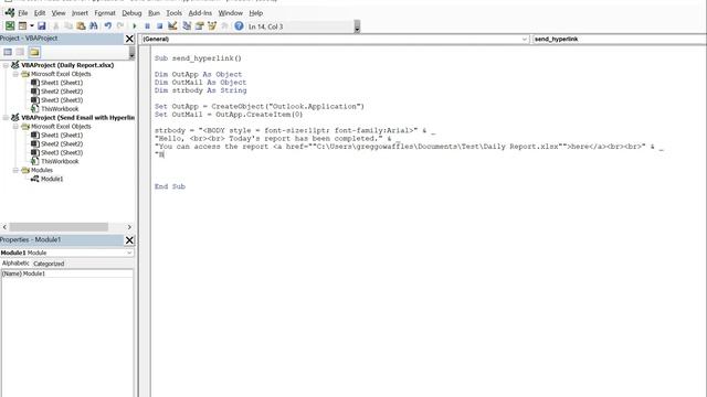 Excel VBA Macro: Send Email (with Hyperlink)