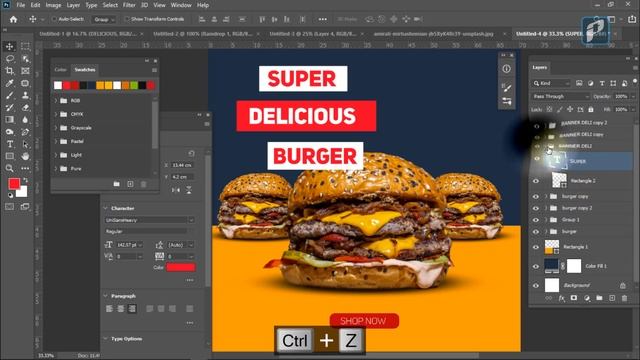 Digital burger Social Media Banner design in Adobe Photoshop 2020 Tutorial by Vikas shirode