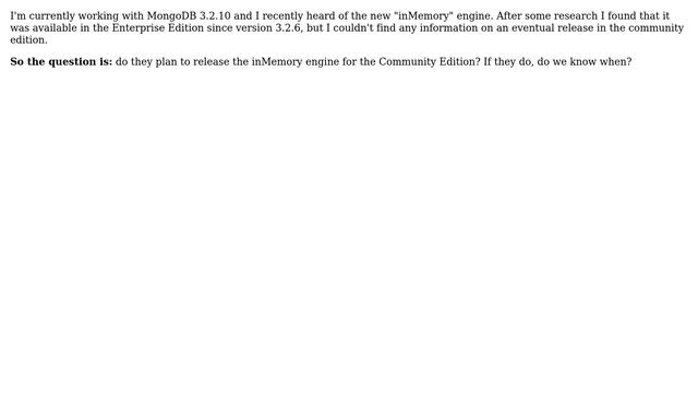 Databases: mongodb inMemory engine available in the community edition? смотреть онлайн