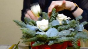 Цветочная База №1 - Как собрать новогоднюю композицию в шляпной коробке