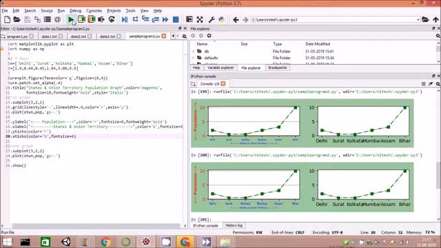 Anaconda Spyder Tutorial: Plot a graph Line.Pie,Bar Chart in Python using Spyder.
